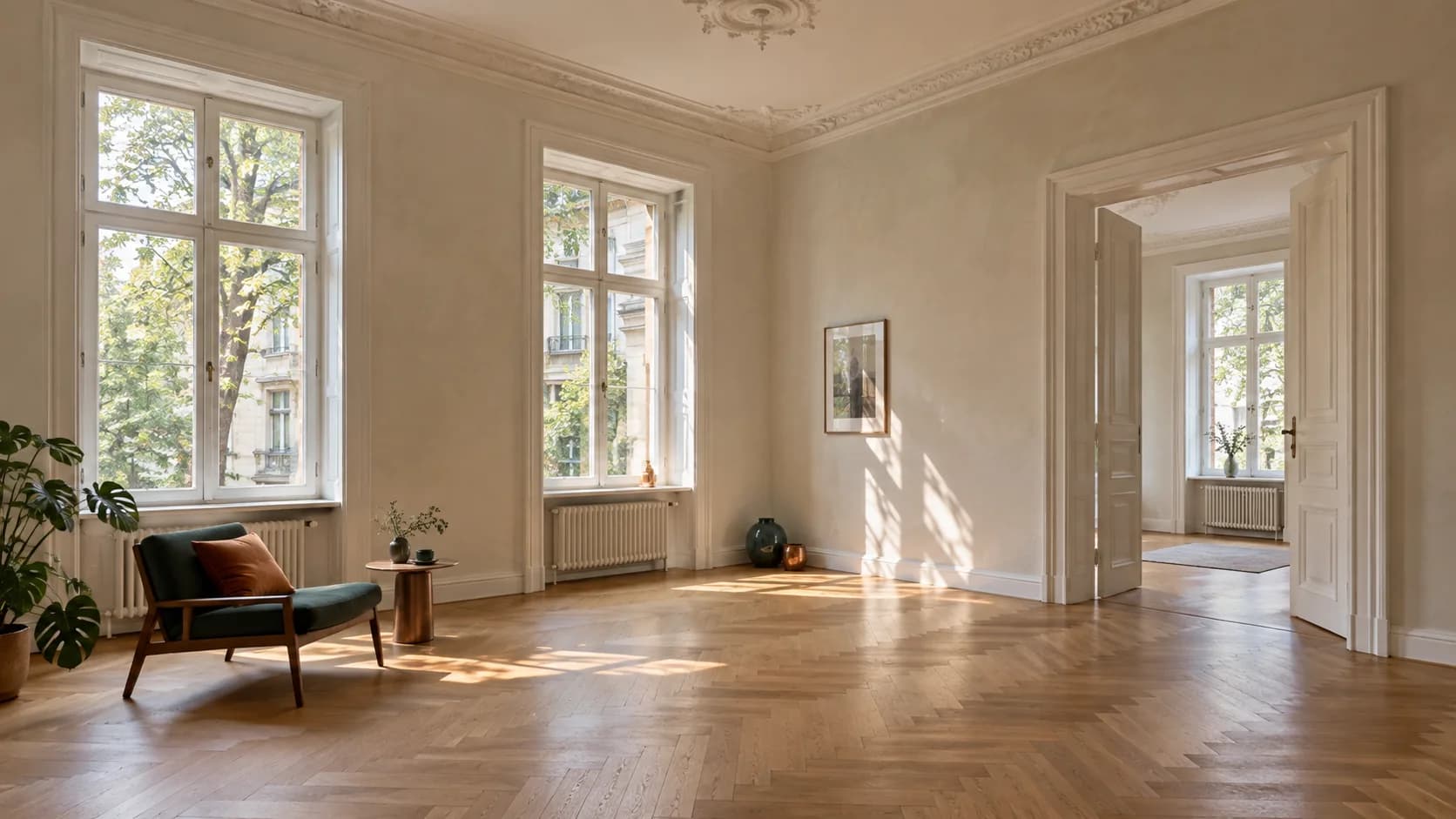 Heller ausgebauter Innenraum als Bildmotiv für Innenausbauarbeiten